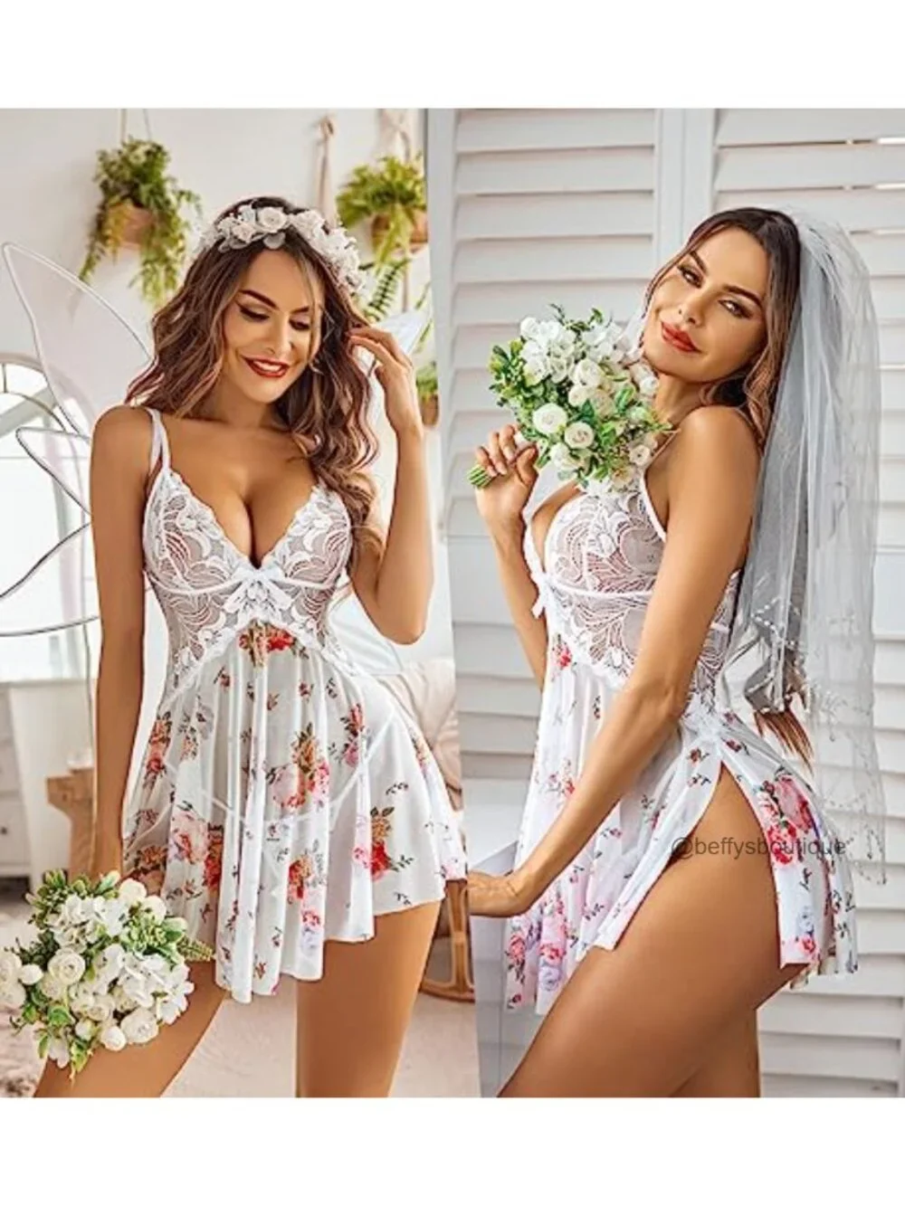 Lace Babydoll Chemise with Mesh & Adjustable Straps Nightgown